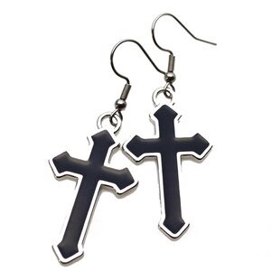 Black enamel Cross Earrings NEW
